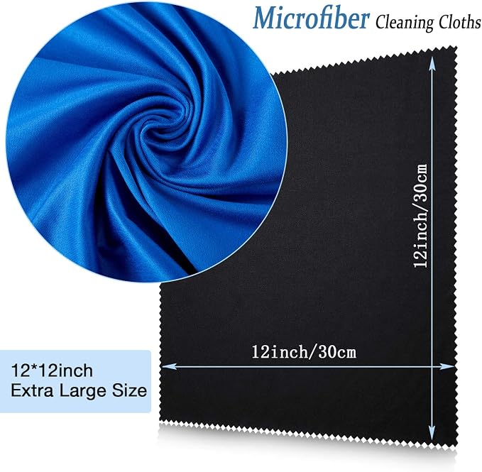 Frienda 12 Pack Microfiber Cleaning Cloth,Black, White, Gray, Royal Blue | 12x12 Inch Large for Eyeglasses Screen Lens, Reusable Washable, Streak-free Lint-free, Cameras Phones Tablets Monitors