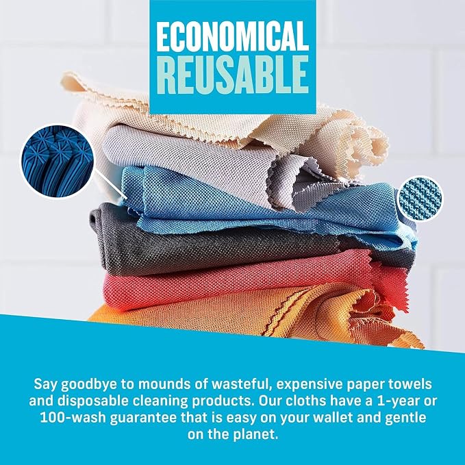 E-Cloth Glass & Polishing Cloth - Reusable & Durable Glass Cleaner - 4 Pack | Cleaning Towel Cloth for Windows, Cars, Mirrors, Eyeglasses, & More, Streak Free Clean, Machine Washable, Assorted Colors