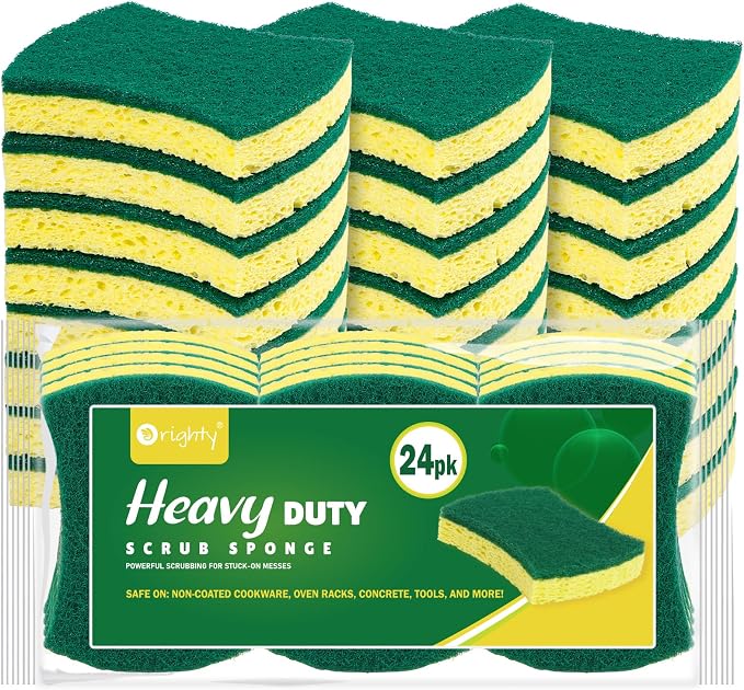 ORIGHTY Heavy Duty Scrub Sponges Kitchen Sponge, 24 Pack Cleaning Sponges | Powerful Scrubbing & Cleaning, Sponge for Washing Dishes, Kitchen Bathroom Cleaning, Absorbent & Rich Foam