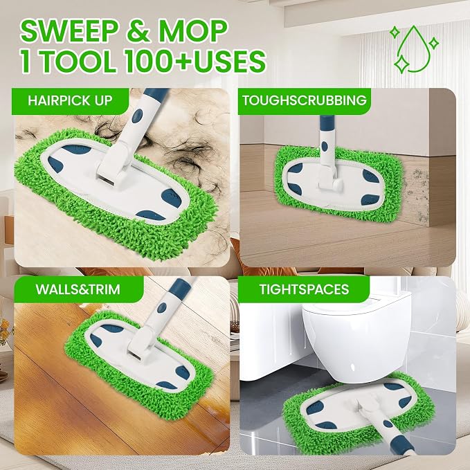 Sweeper Mop System with 3 Reusable Microfiber Mop Pads | Dry and Wet Multi Surface Floor Cleaner, Includes 1 Mop + 3 Washable Refills for Hardwood, Tile, and Laminate Floor Cleaning