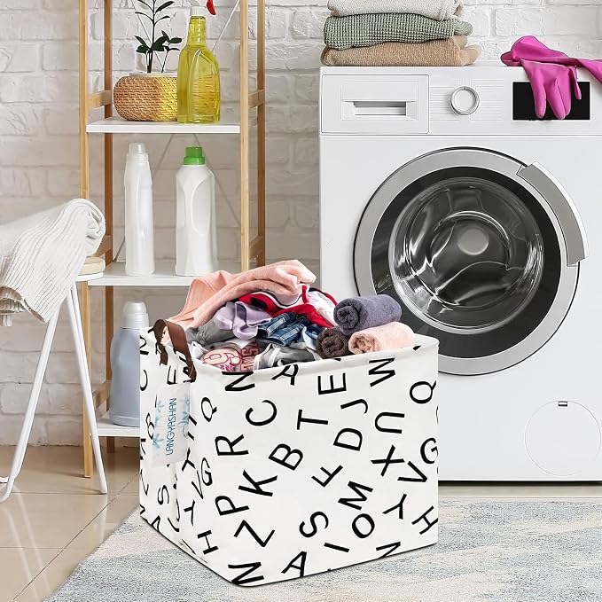 Square Storage Baskets Children Shelves Gift Toy Organizer Room Alphabet | Laundry Hamper Collapse Canvas with Handles for Organizing Home Kitchen Children Toys Office Closet Shelf
