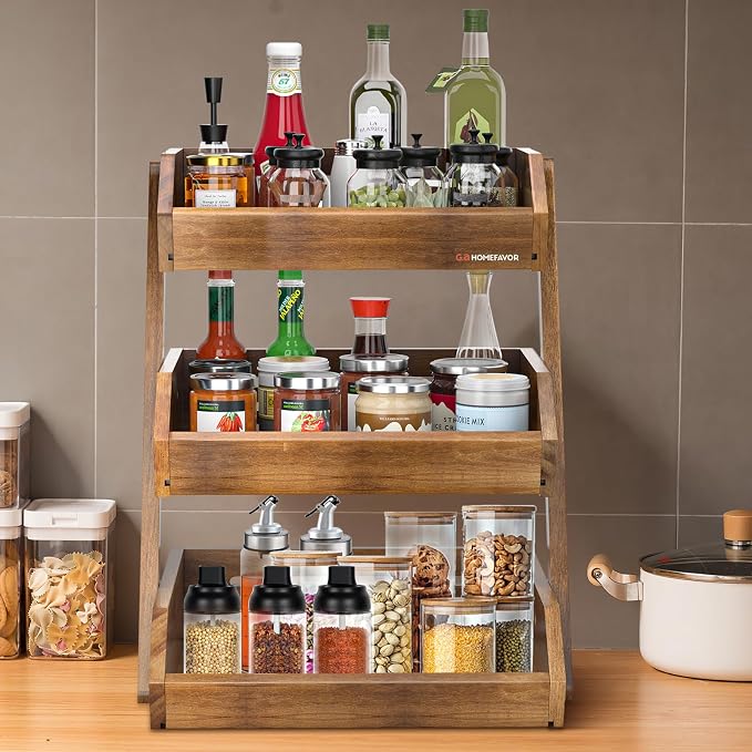 G.a HOMEFAVOR 3-Tier Acacia Wood Fruit Basket for Kitchen, Self-assembly | Large Fruit Bowl for Kitchen Countertop, Fruit Stand Storage Holder for Vegetables and Snack Home Organizer