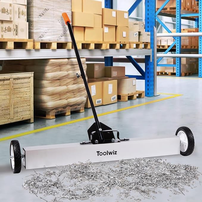 Toolwiz 36" Magnetic Sweeper with Wheels, 50 Lbs Capacity Quick Release | Rolling Magnetic Floor Sweeper, Telescoping Holder, Quick Release Latch, Industrial Heavy Duty Metal Pick Up