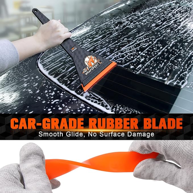 WRAPXPERT Window Tint Squeegee Car Front Window Tint Tools 11.8-inch Long Handle Rubber Scraper for Windshield/Rear Glass Deep Corner Reach Vehicle Tinting Kit