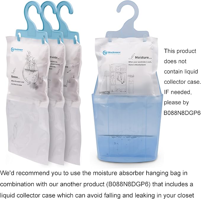 Wisesorb 12 Pack Moisture Absorbers Packets, 7 oz Hanging Closet Dehumidifier Bags, Hanging Humidity Absorber for Closet, Bedrooms, Bathrooms