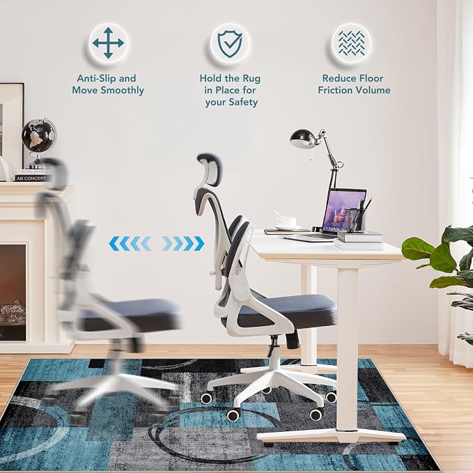 Office Chair Mat for Hardwood Floor&Tile Floor,48"X 60"-Geo Blue Gray | Heavy Duty Desk Chair Mat for Hard Floors,Under Desk Rug for Rolling Computer Chair,Anti Slip,Low Pile Carpet Floor