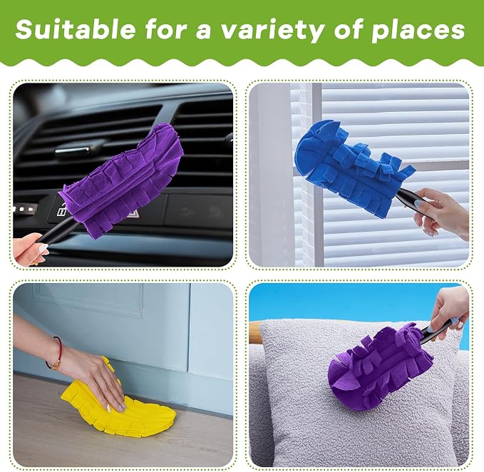 Zubebe 3 Pcs Reusable Duster Refills Fleece,Yellow, Blue, Purple | Soft Polyester Fiber Flat Duster Refill Multi Surface Washable Cleaning Pad Tools for Home, Blinds, Car, Pet, Furniture, Fans