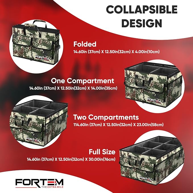 FORTEM Trunk Organizer - Foldable Car Organizer with Cooler for SUV, Trucks | Car Accessories for Men Women, Collapsible Bag, Non Slip Bottom, Straps, Soft Cover, 600D Oxford, 6 Compartments, 105L