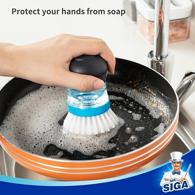 MR.SIGA Soap Dispensing Palm Brush, 1 Pack, Navy/Blue | Dish brush with soap dispenser, palm scrubber, palm scrub brush, ideal for kitchen and dishes cleaning