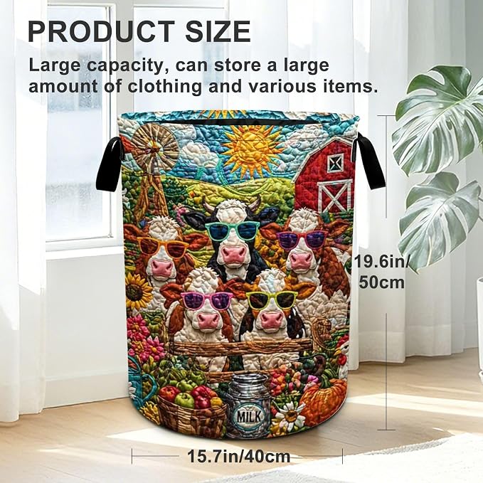 Cow Laundry Basket Foldable Oxford Laundry Hamper With Handle For Room Bathroom Bedroom