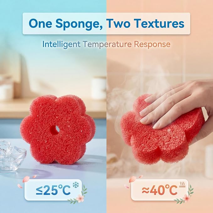 Scrub Flower Temperature Sensitive Sponges, Wild Poppy, 3 Count | Firm when cold and soft when warm, these odor-resistant scrubbers clean dishes, kitchen surfaces and more.