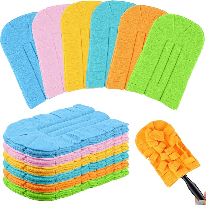 Zubebe 12 Pcs Reusable Duster Refills Fleece,Candy Color | Soft Polyester Fiber Flat Duster Refill Multi Surface Washable Cleaning Pad Tools for Home, Blinds, Car, Pet, Furniture, Fans