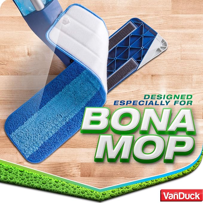 VanDuck Microfiber Cleaning Pads Compatible with Bona Mops 18 Inch (6-Pack) | Hardwood floor cleaning pads, mop replacement pads, washable reusable refills