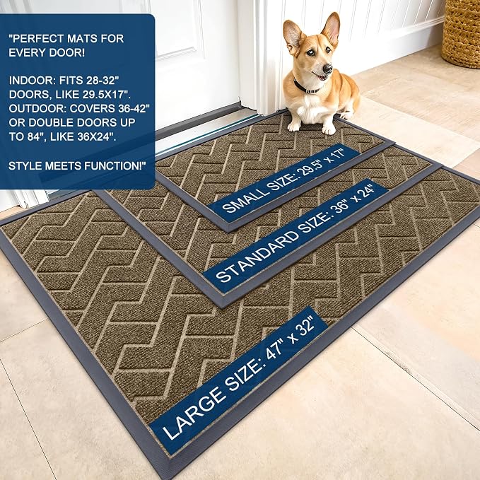 OLANLY Front Door Mat Outside 71x47, All-Season Absorbent Rubber Doormat | Brown, Heavy-Duty, Stain and Fade Resistant, Waterproof Non-Slip Backing, Low-Profile Indoor Outdoor Floor Mat for Entryway