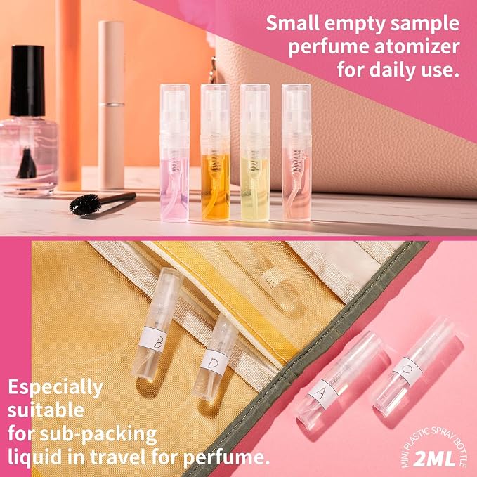 Fandamei Mini Spray Bottle, 10 Pack 2ml Mini Plastic Spray Bottle Empty, Fine Mist Refillable Perfume, Small Perfume Spray Bottle, Tiny Plastic Portable Travel Bottle, Clear