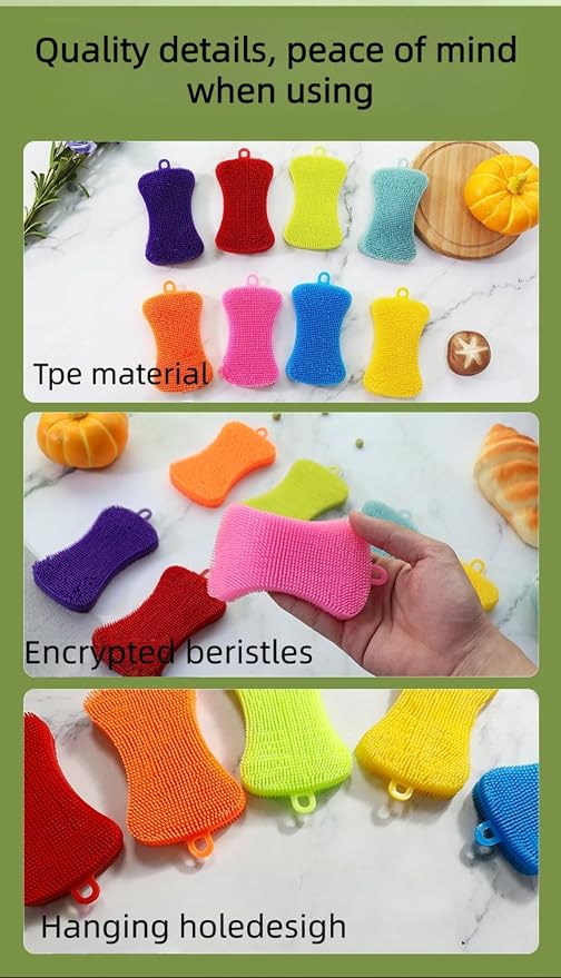 Silicone Dish Sponges for Kitchen – Double Sided Dish Scrubber, Non-Scratch & Fast-Drying Kitchen (Green)