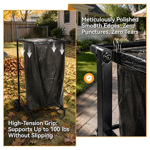 Trash Bag Holder and Metal Leaf Bag Holder for 35-50 Gallon Yard Waste, Adjustable Collapsible Heavy Duty Lawn Bag Stand for Gardening, Camping, Recycling and Outdoor Cleanup (Standard Model)