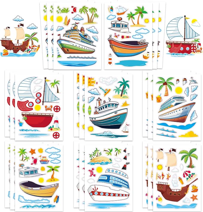 24 Sheets Cruise Make a Face Sticker, Make Your Own Cruise Stickers Mix and Match Stickers for Home School Classroom Crafts Activities Reward Birthday Party Favors