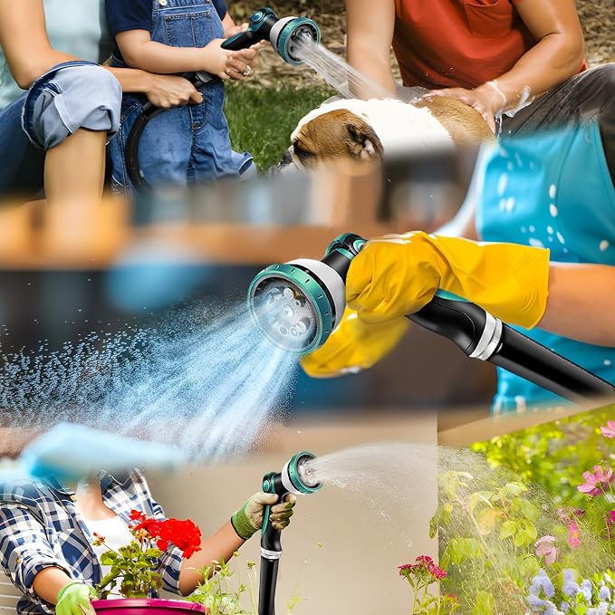 Non-Expandable Garden Hose 25feet, with 10 Function Hose Nozzle, Tough & Flexible, Lightweight, Crush Resistant Fittings, Kink & Tangle Free, Rust Proof