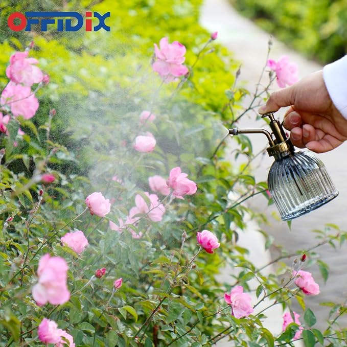 OFFIDIX Plant Mister Plant Water Spray Bottle, Vintage Style Gray 6.7 oz | Plant Misters with Bronze Plastic Top Pump Fine Mist One Hand Glass Small Watering Can for Indoor Plant 200 ml spray bottles