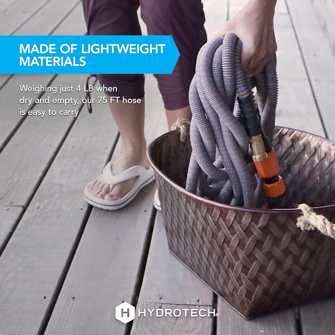 HydroTech 75 ft Expandable Burst-Proof Garden Hose, 5/8 in Diameter | Patented Force Control Technology delivers lightweight, kink-free flexibility, compact storage and dependable durability.