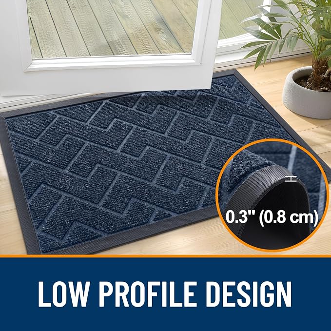 OLANLY Front Door Mat Outside 35x23, All-Season Absorbent Rubber Doormat | Blue, Heavy-Duty, Stain and Fade Resistant, Waterproof Non-Slip Backing, Low-Profile Indoor Outdoor Floor Mat for Entryway