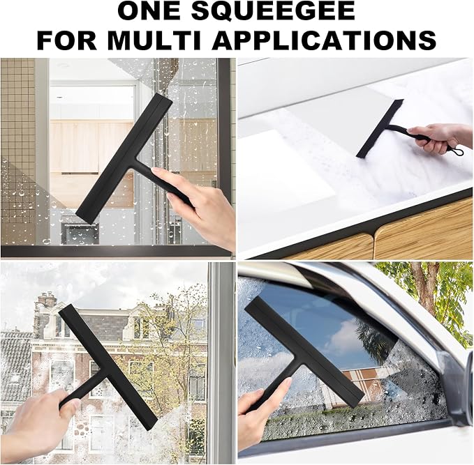 wlich 8 Inch Shower Squeegee, Silicone Squeegee for Glass Doors with 2 Hook | Streak-Free Cleaning, No-Drill Storage Hook, Non-Slip Handle, for Home, Hotel, Gym, Office Glass, Mirrors, Tiles, Windows