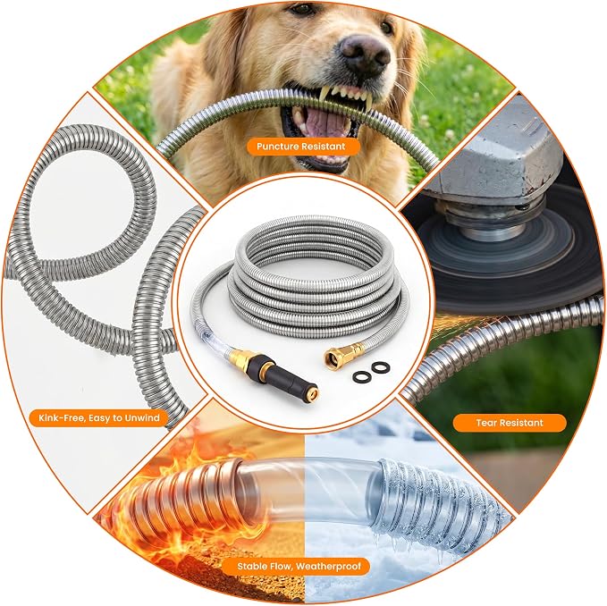 Rosy Earth Metal Garden Hose 150 FT - 304 Stainless Steel Water Hose 150 FT - Expandable Short Flexible Garden Hose,no Kink Explosion, no Bite