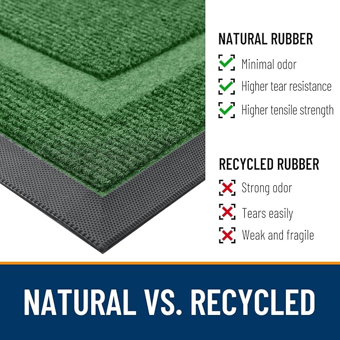 OLANLY Front Door Mat Outside 47x30, All-Season Heavy-Duty Rubber Doormat | Green, Absorbent, Stain and Fade Resistant, Waterproof Non-Slip Backing, Low-Profile Indoor Outdoor Floor Mat for Entryway