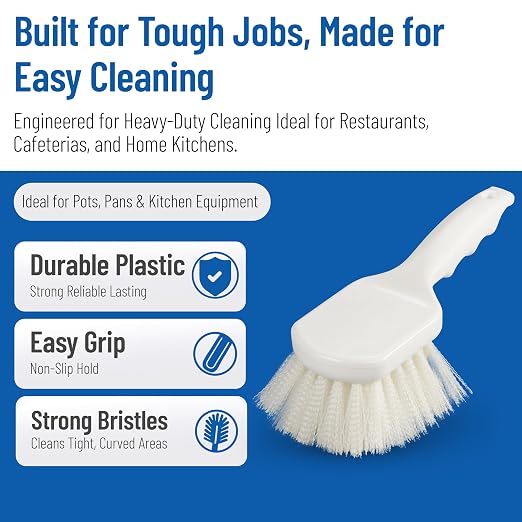 Sparta Nylon Utility Scrub Brush, 8 Inch, White | Flo-Pac, Pistol-Grip Handle, Soak-Proof Plastic, BPA Free, FDA-Compliant Materials