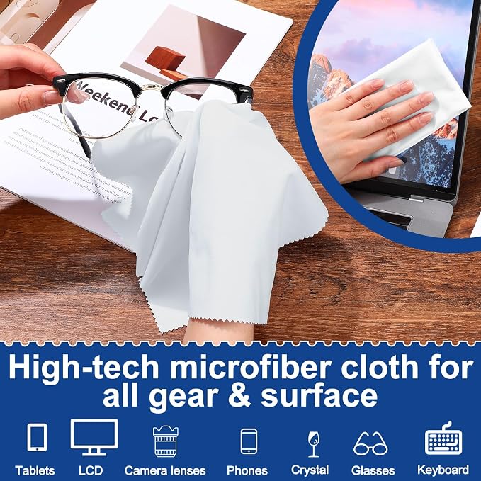 Frienda 12 Pack Microfiber Cleaning Cloth,White | 12x12 Inch Large for Eyeglasses Screen Lens, Reusable Washable, Streak-free Lint-free, Cameras Phones Tablets Monitors