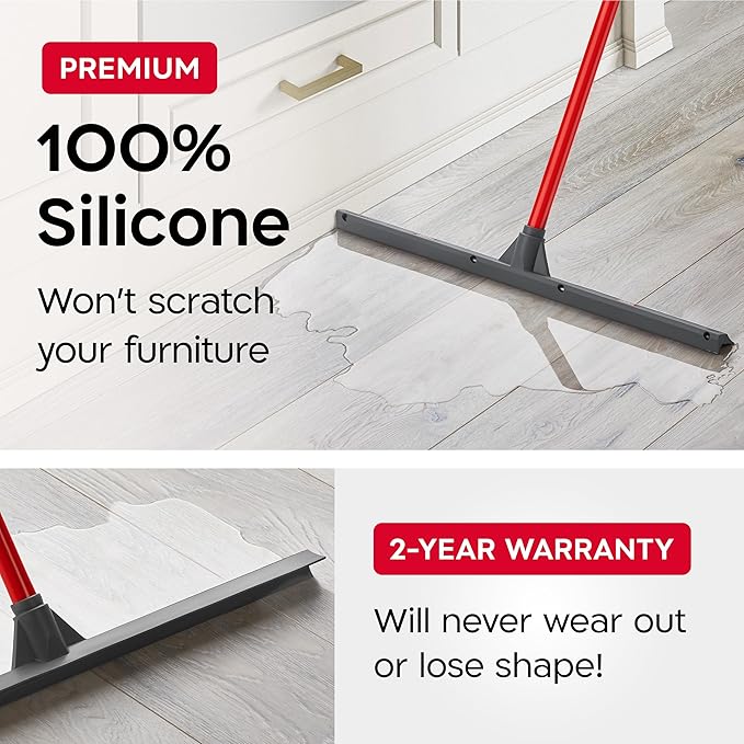 Tyroler Floor Squeegee Heavy Duty 24" | Floor Squeegee for Concrete Floors | | Heavy Duty Squeegee for Floor | 55" 4 Part Handle Squeegee Broom for Deck, Patio, Tiles, Marble, Garage, Shower, Window