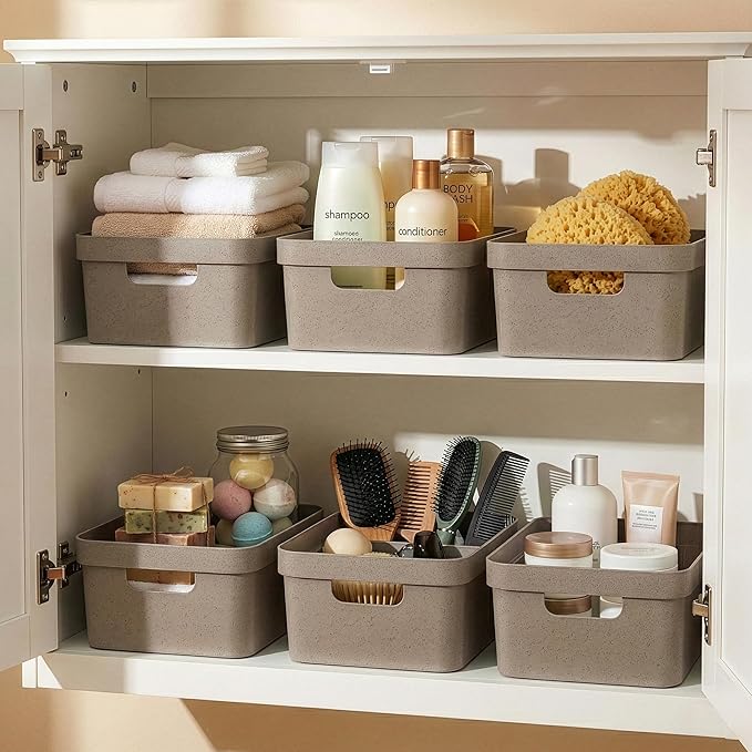 BINO | Plastic Storage Bins, 9 Liter - 2 Pack, Taupe | THE MODERN COLLECTION | Plastic Bins for Organization | Woven Storage Baskets for Organizing | Pantry Shelf Organizer Basket Container Bin
