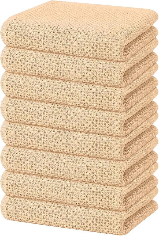 Homaxy 100% Cotton Waffle Weave Kitchen Dish Towels 8-Pack, Apricot | 13 x 28 Inches, Ultra Soft Absorbent Dish Towels, Quick Drying Cleaning Towels