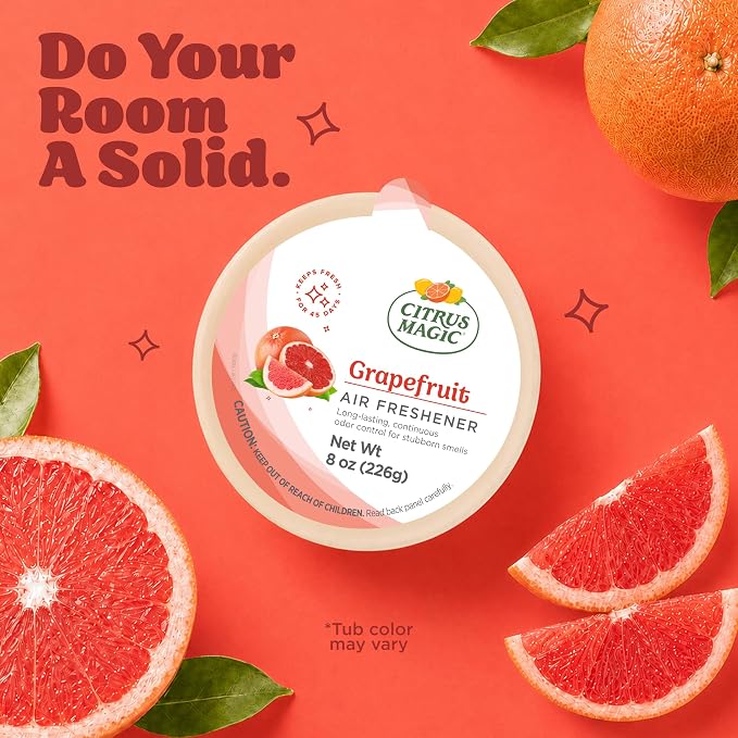 Citrus Magic Solid Air Fresheners, Grapefruit, 8 Ounce, Pack of 3 | Odor Absorbing, Passive Diffusion, Odor Elimination Up to 4 Weeks Each, Ideal for Home