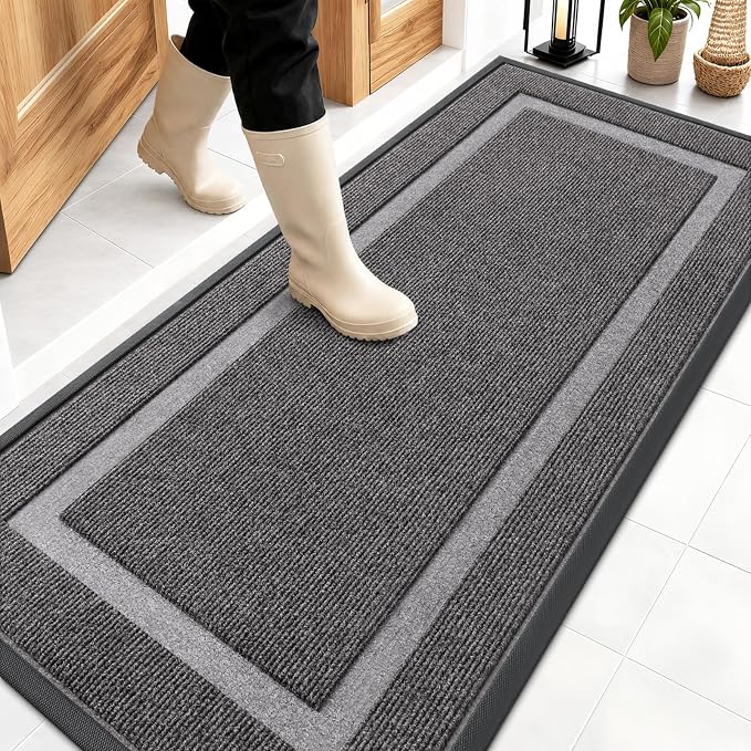 OLANLY Front Door Mat Outside 59x23, All-Season Heavy-Duty Rubber Doormat | Dark Grey, Absorbent, Stain Fade Resistant, Waterproof Non-Slip Backing, Low-Profile Indoor Outdoor Floor Mat for Entryway
