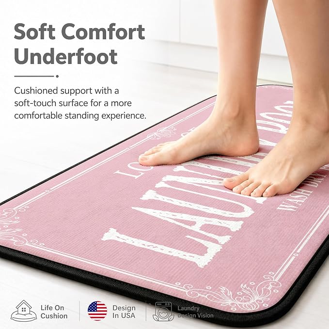 ROMAMIGO Laundry Room Rug Runner Non Slip Laundry Mats Mudroom Runner Farmhouse Kitchen Floor Mat Bathroom Laundry Room Decor Accessories(Pink, 20 X 47 inch)