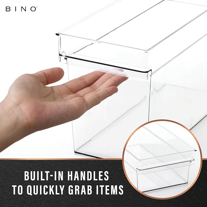 BINO | Plastic Storage Bins, Large | THE HANDLER COLLECTION | Multipurpose Organizer Bins | Kitchen Pantry Organizers and Storage | Clear Containers for Organizing Home | Freezer Organizer (Pack of 2)