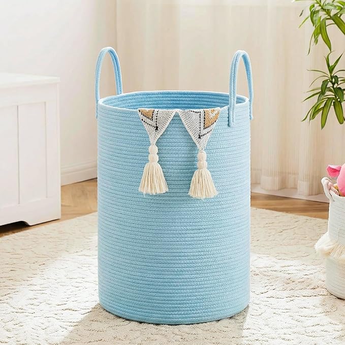 Laundry Basket,Woven Cotton Rope Laundry Hamper,60L for Decor Storage of Dirty Clothes,Toys and Blankets in Bathroom,Baby Room and Living Room