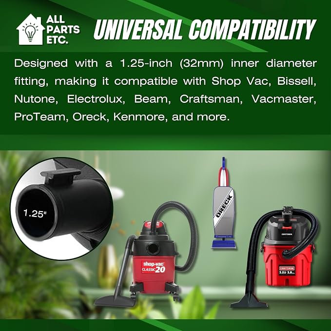 Vacuum Carpet Brush Nozzle Attachment, 1.25” Turbo Floor Brush Accessories, Head for Shop Vac, Bissell, Shark, Oreck, Hoover, Eureka & Central Vacuum (Style May Vary)