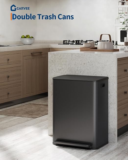 GarveeHome 60 L/16 gal Kitchen Trash Can,2×8 gal Pedal Trash Bin with Removable Baskets,Stainless Steel Garbage Can for Kitchen Office Restaurant School Hospital