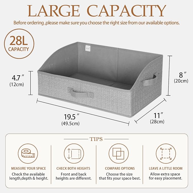 WUIKE 6-Pack Trapezoid Storage Bins, Foldable Storage Baskets for Clothes, Purse, Blanket, Herringbone Gray, Extra Large