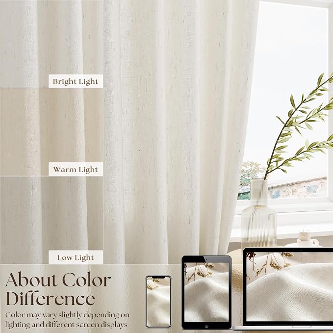 Beige 2 Panels 25 x 68 Inch Sidelight Curtain for Front Door Privacy | Semi Sheer Light Filtering, Boho Natural, Linen Textured Curtains, Dual Rod Pocket, for Bedroom Patio Door Window, W25xL68