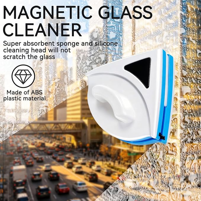 Magnetic Window Cleaner, P3‑8mm Double Sided Triangle Shape Glass Wiper Washing Brush Tool Glass Cleaner Window Cleaning Squeegee Kit for Outdoor (1PCS)