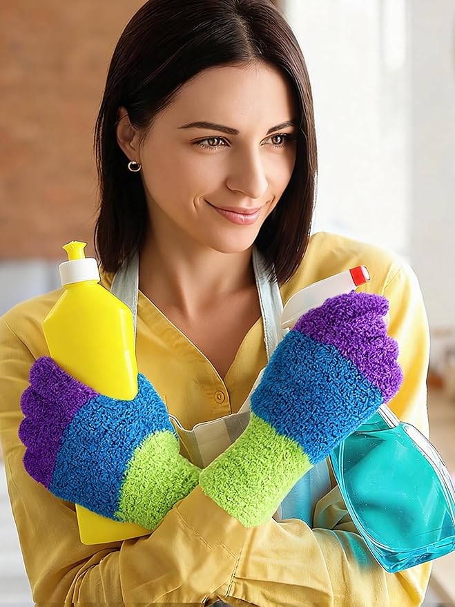 Patelai 3 Pairs Microfiber Dusting Gloves for Plants Leaf, Medium | Assorted Colors,Plant Cleaning Gloves, Reusable Washable Gloves,House Furniture Blinds Dusting
