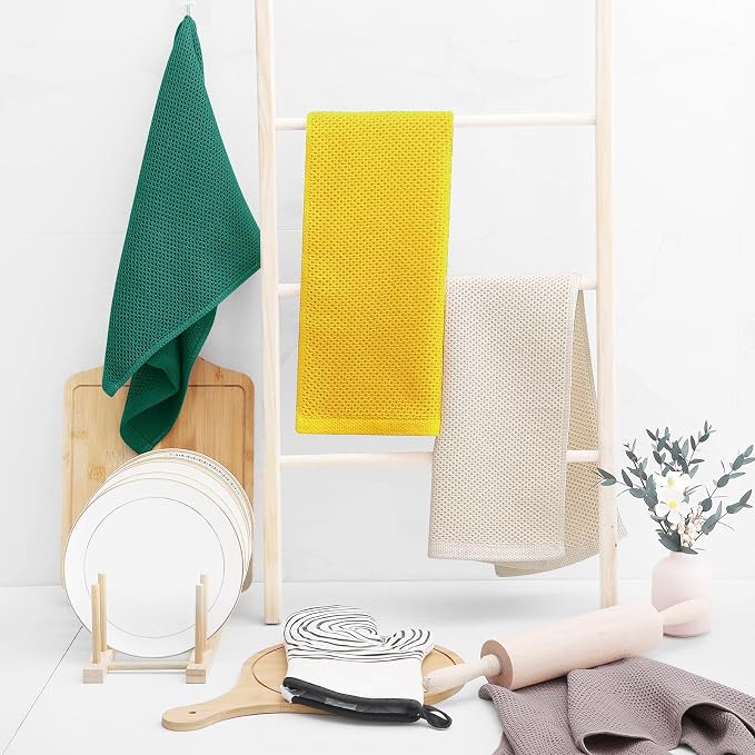 Homaxy 100% Cotton Waffle Weave Kitchen Dish Towels 6-Pack, Dark Green | 13 x 28 Inches, Ultra Soft Absorbent Dish Towels, Quick Drying Cleaning Towels