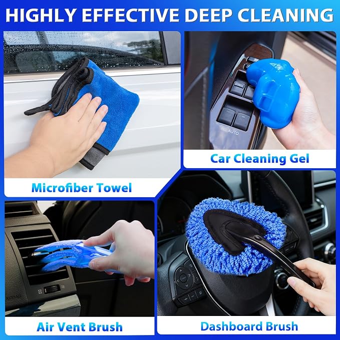 THINKWORK Car Cleaning Kit with Vacuum,Deep Cleaning for Interior Detailing | 7600PA High Power Corded Handheld Vacuum,Windshield Cleaner Tool,Detailing Brush Set,Storage Bag,17Pcs Blue Car Accessories