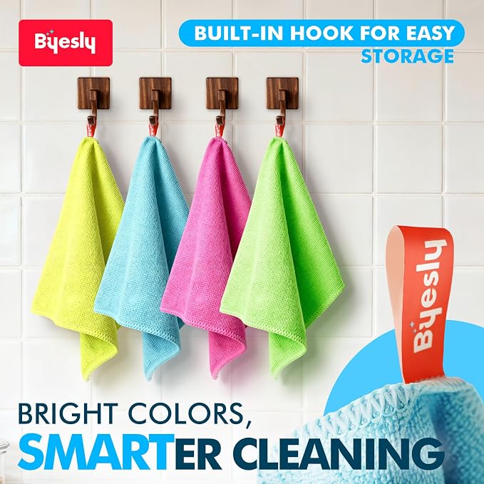 24-Pack Microfiber Cleaning Cloth, 11.5x11.5 Microfiber Towels for Cars, Dishes & House, For Detailers, Chefs & Efficient Home | Scratch-Free, Lint-Free, Ultra Absorbent(Green/Blue/Yellow/Pink)
