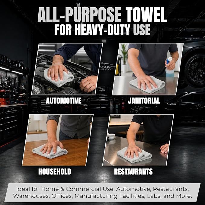 Premium White 100% Cotton Shop Rags Bulk, 150 Pack, 13”x14”, Reusable Lint Free Shop Towels, Commercial-Grade Cleaning Shop Cloths for Oil, Grease, Garage, Workshop, Industrial & Home Use