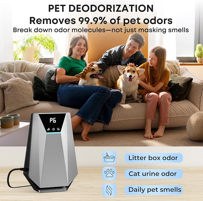 Cat Litter Deodorizer, Ozone Odor Eliminator & Air Ionizers, 99% Litter Box Deodorizer, Air Purifier Plug in for Dog Poop Odor Removal, for Toilet, Wardrobe, Shoe Closet, Garage, Room, Silver